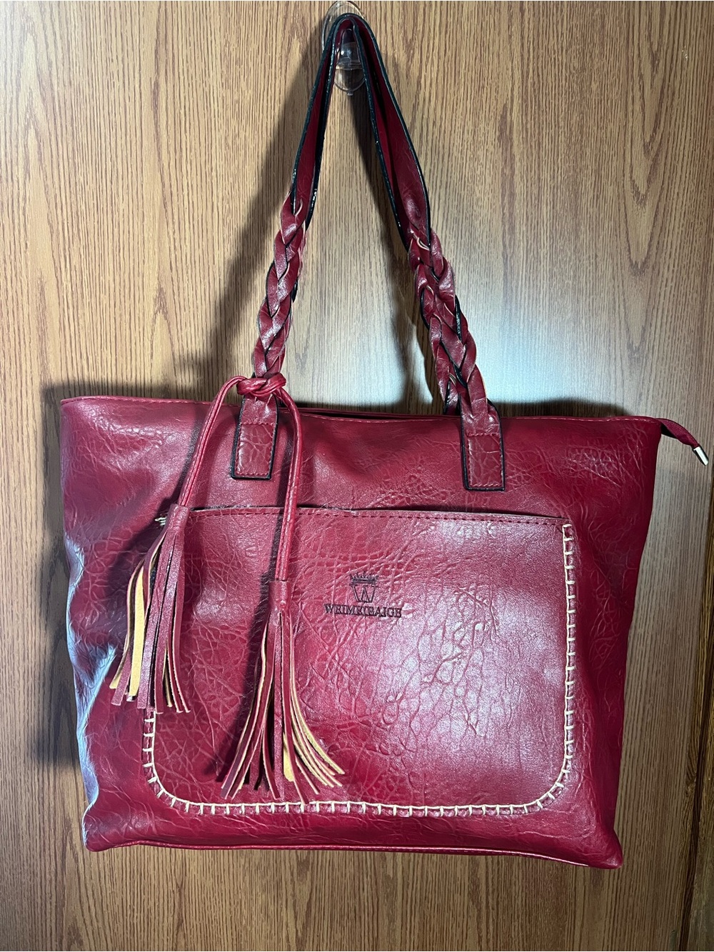 Willa & Grace Red Leather Braided-Handle Tote
